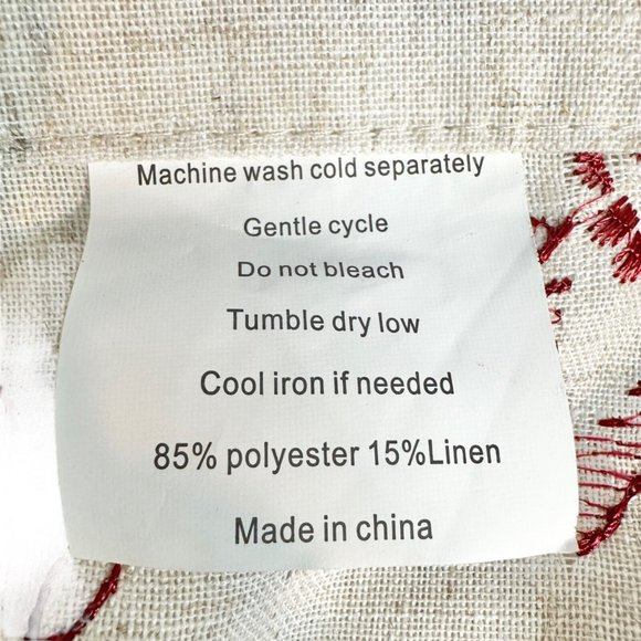 Pair of Curtain Panels 86 x 53 each Linen Red Stitched Flowers Grommets - Picture 4 of 4